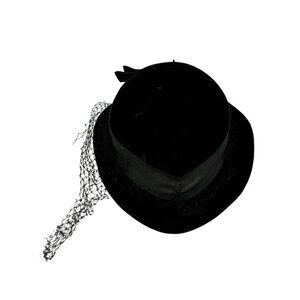 Vintage Black Velvet Hat Bow Satin Ribbon Netting Retro Womens Millinery READ